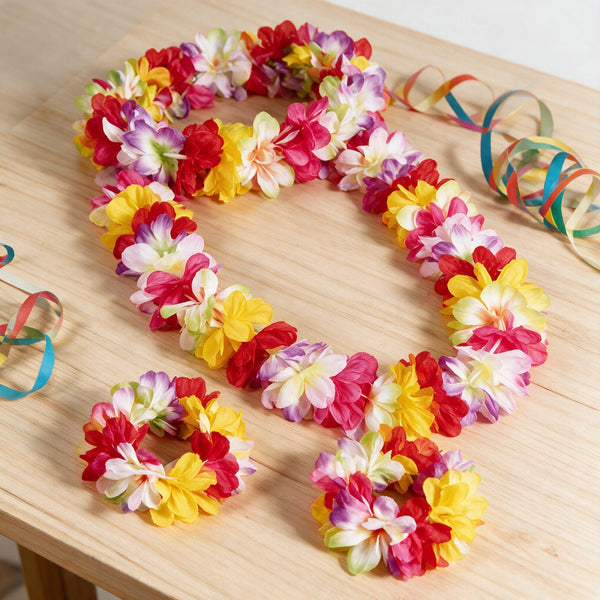 Set hawaïen 4 pièces : collier, couronne et bracelets