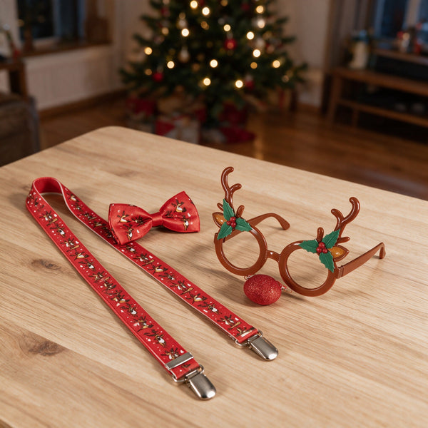 Set de Noël : bretelles, nœud papillon et lunettes de renne