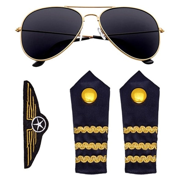 Set pilote : lunettes, épaulettes et badge
