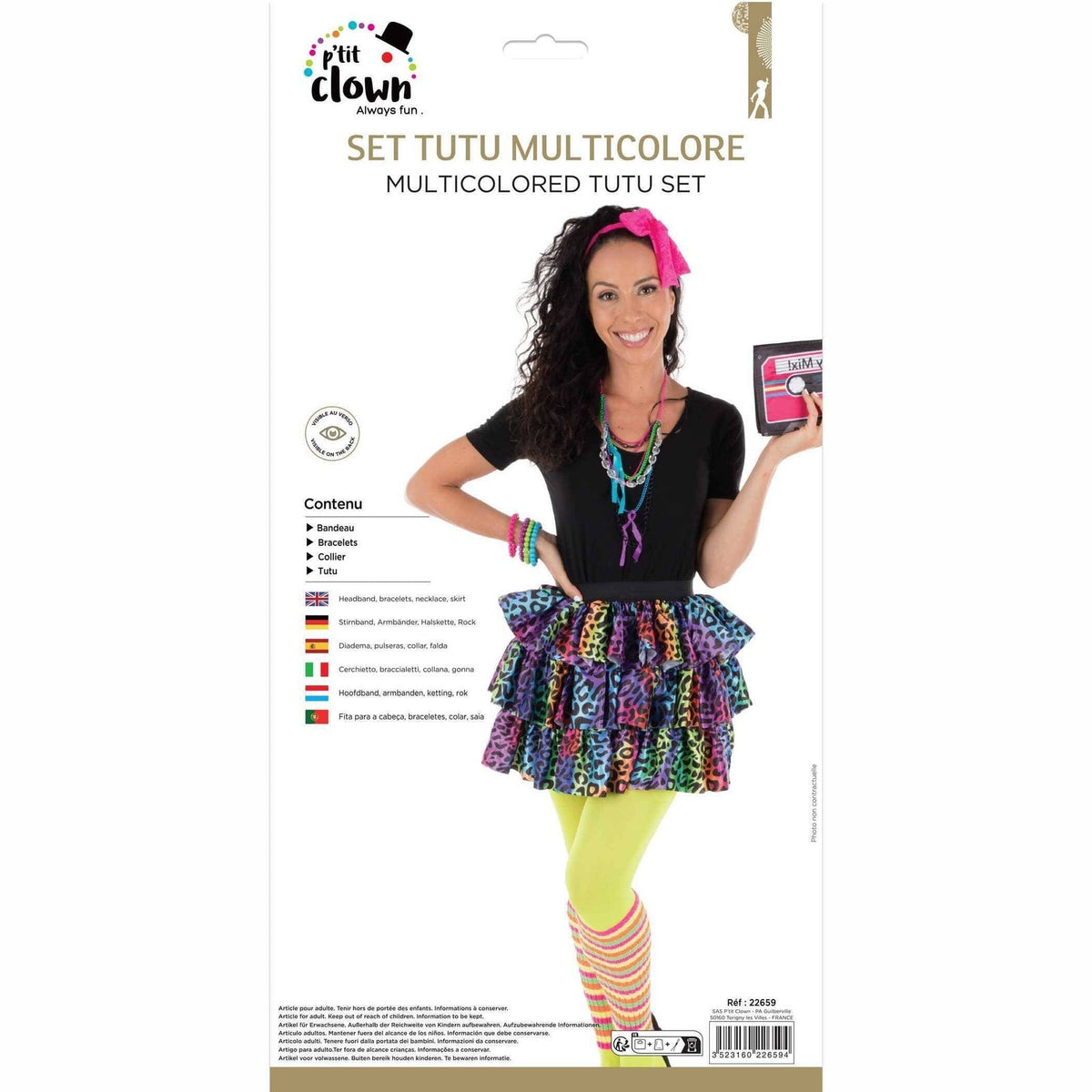 Set tutu années 80 multicolore, femme — vue 3