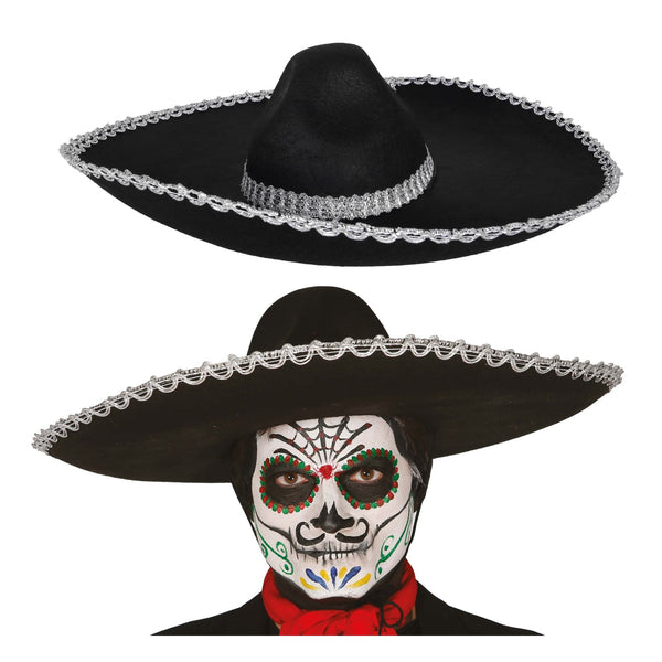 Sombrero mexicain en feutrine noire, 56 cm de diamètre