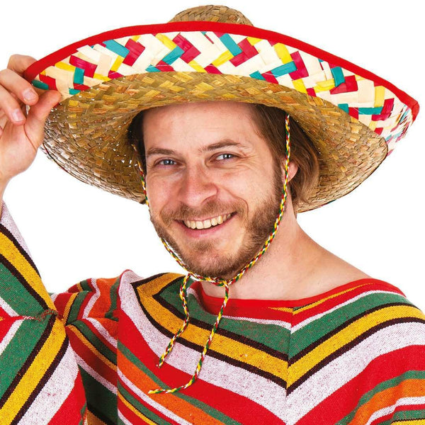 Sombrero mexicain en paille à bandes colorées