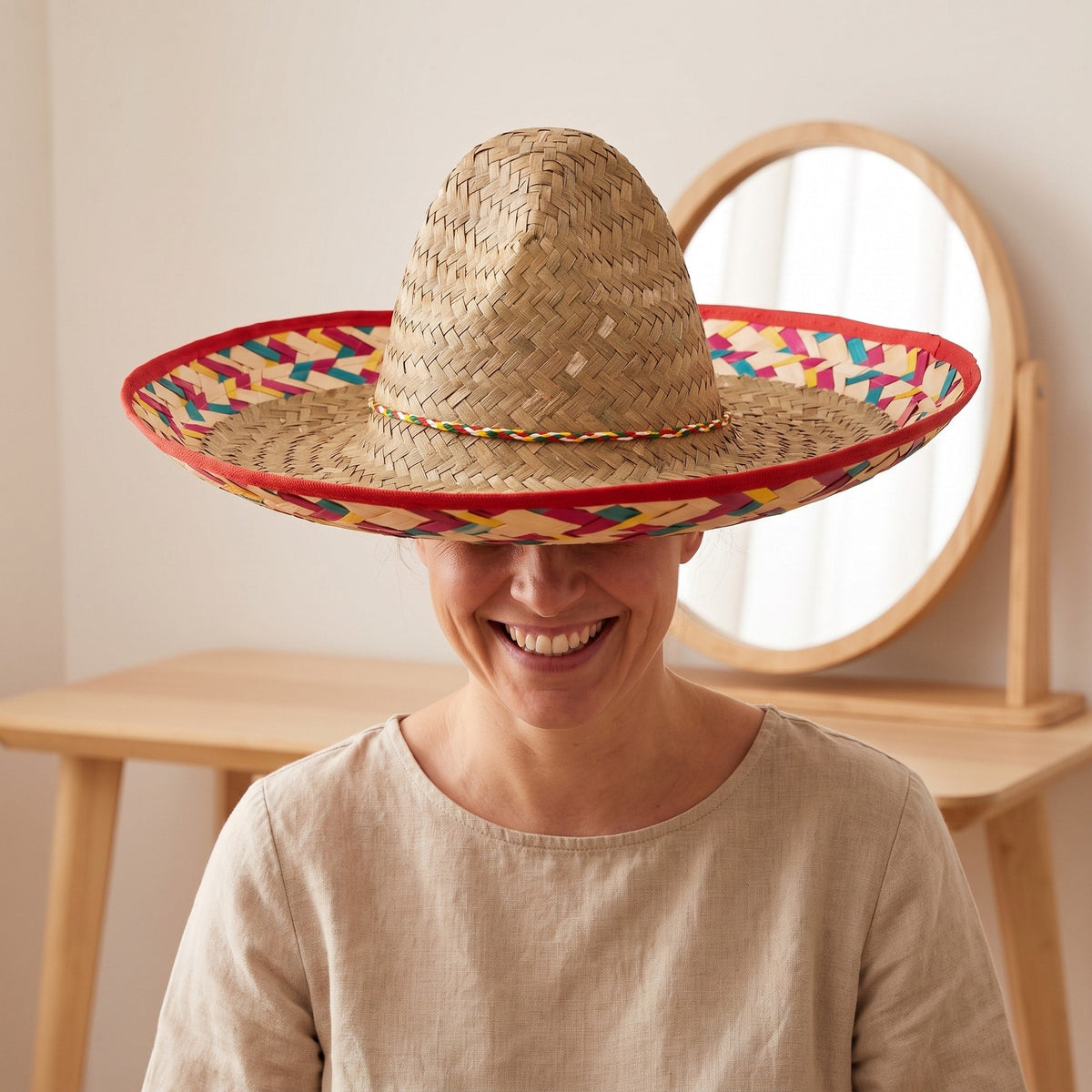 Sombrero mexicain en paille à bandes colorées
