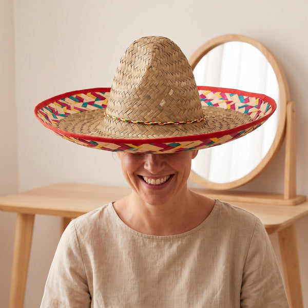Sombrero mexicain en paille à bandes colorées