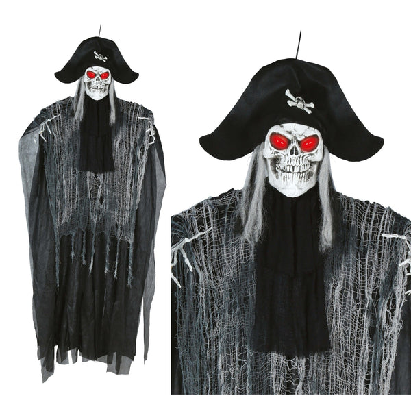 Squelette pirate à suspendre, lumineux et sonore, 185 cm