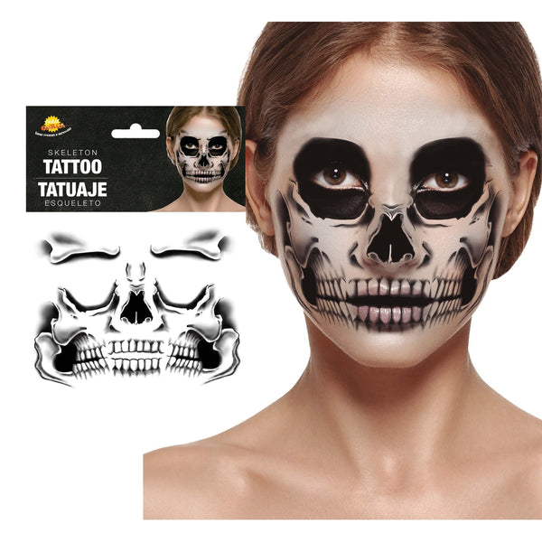 Tatouage visage squelette, 30 x 14 cm