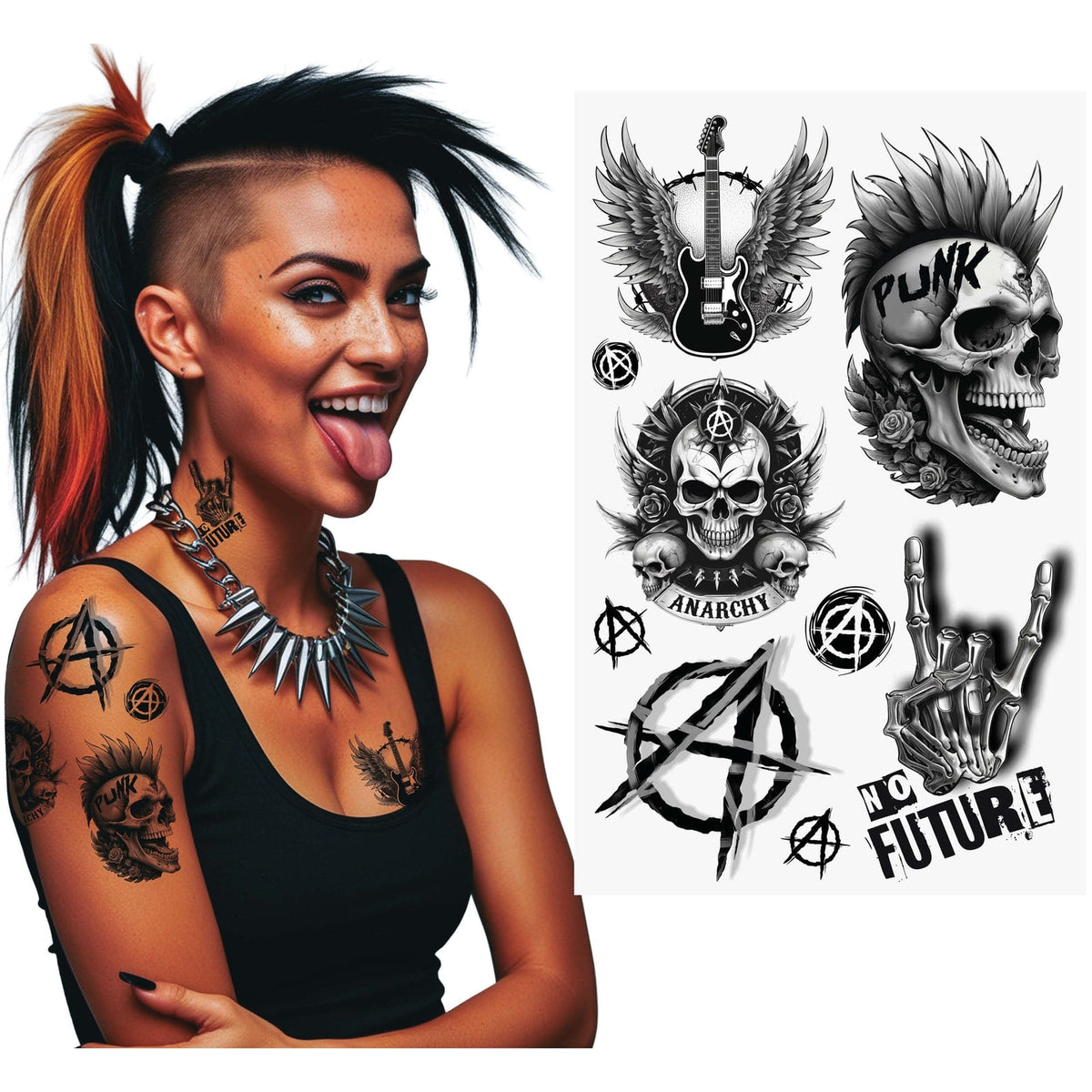 Tatouages éphémères punk, 14 x 30 cm