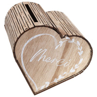 Tirelire cœur en bois Merci