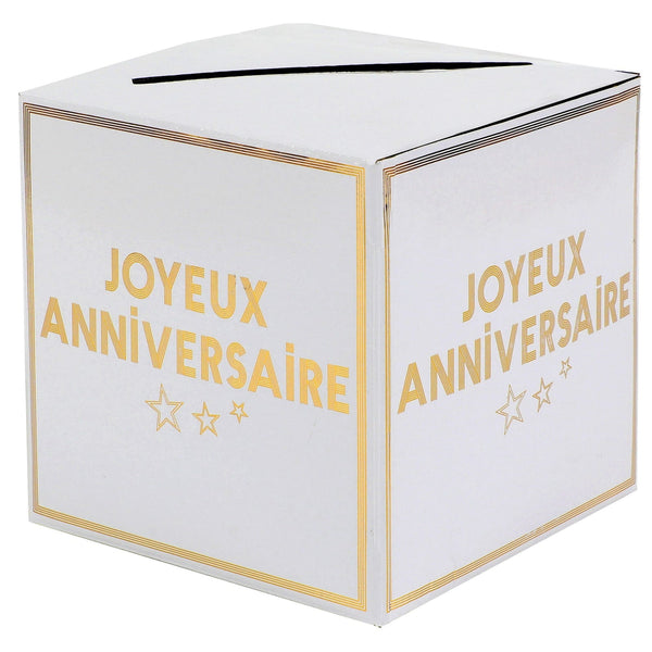 Tirelire Joyeux anniversaire blanc et or
