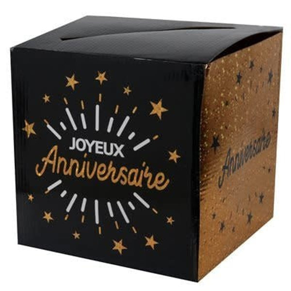 Tirelire urne Joyeux anniversaire, noir et or