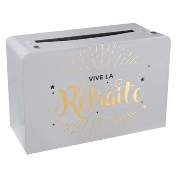 Tirelire valise Vive la retraite, blanc et or