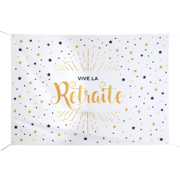 Toile de fond Vive la retraite, blanc et or, 210 x 150 cm