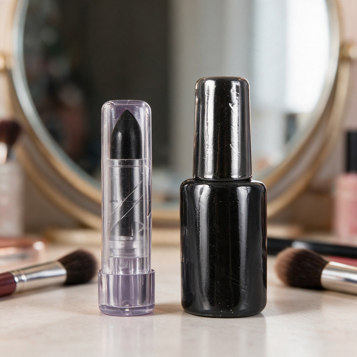 Vernis à ongles et rouge à lèvres noirs, duo sorcière